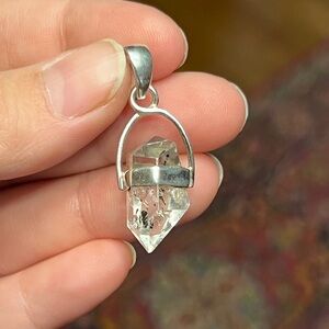 Clear quartz crystal sterling silver pendant